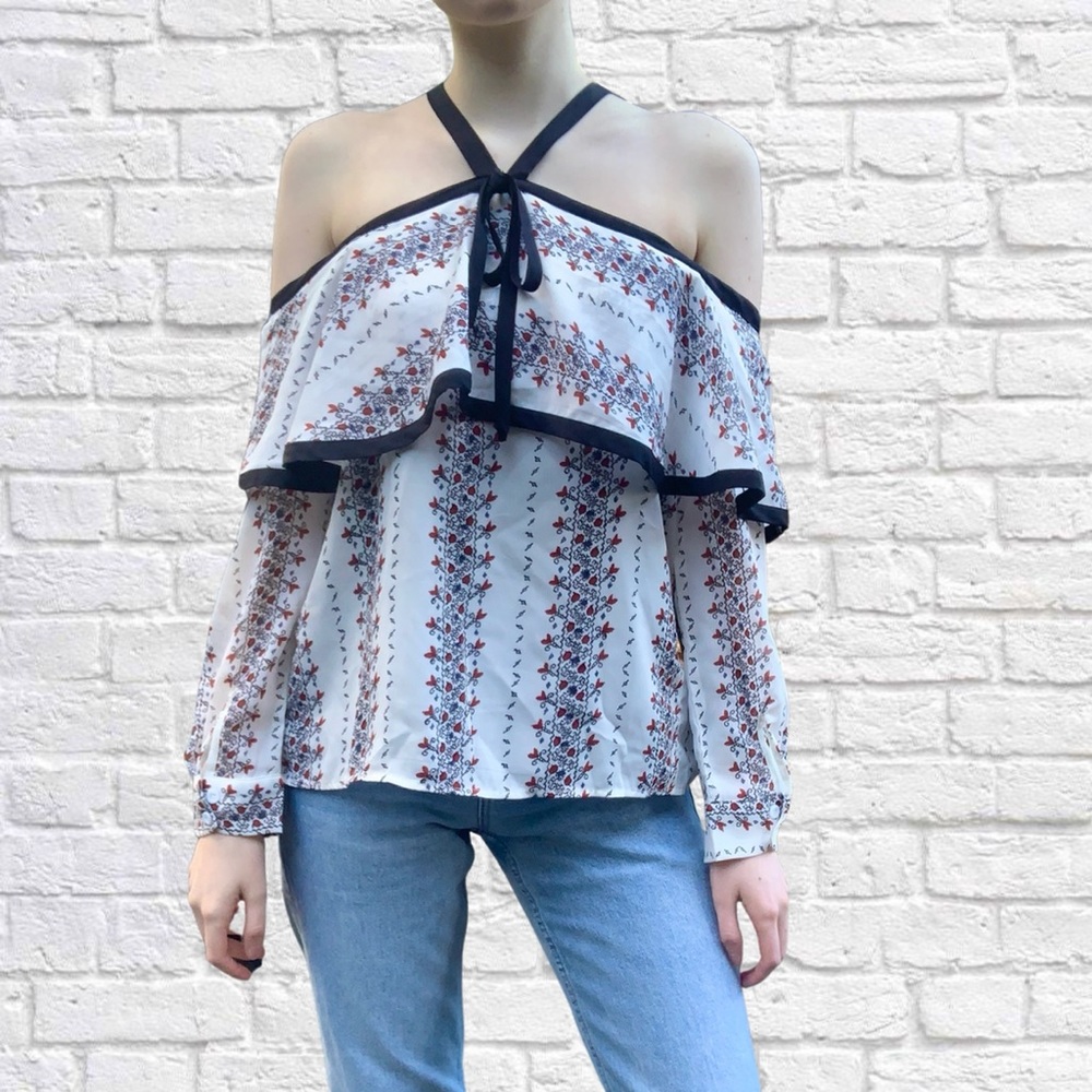 Floral off the shoulder long sleeve top S